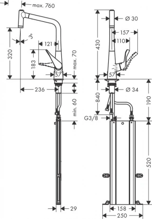 Фото смеситель для кухонной мойки hansgrohe metris 73824000