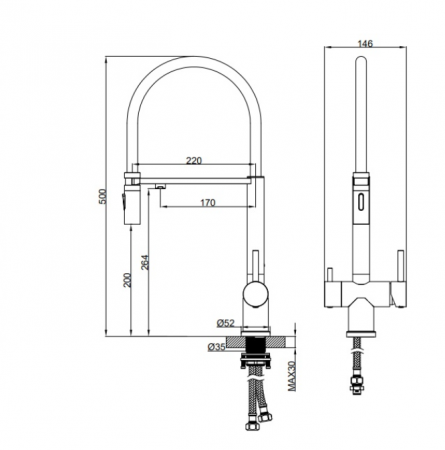 Фото смеситель для кухни с гибким изливом altrobagno flusso 050201 ni