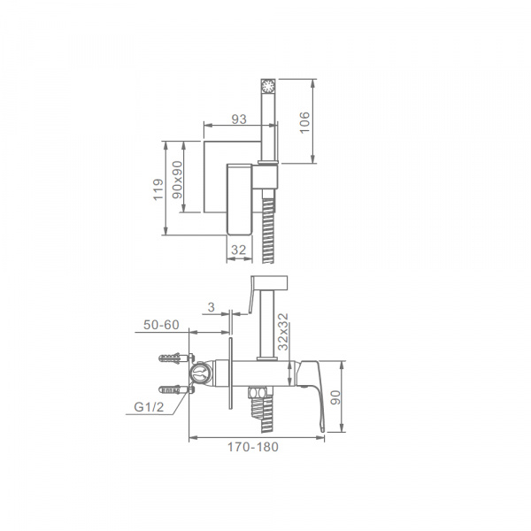 Фото встраиваемый смеситель с гигиеническим душем raglo цвет: графит r01.52.09