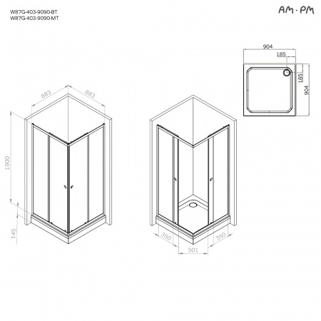 Фото душевое ограждение am.pm sunny 90x90 см w87g-403-9090-mt