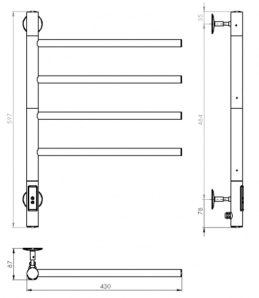 Фото электрический полотенцесушитель vincea vtd-1s1ce 60x43 см