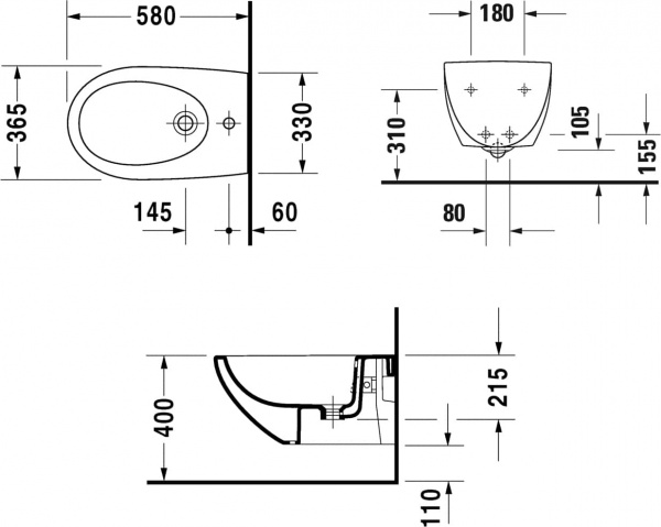 Фото биде подвесное duravit architec 58 см 2531150000