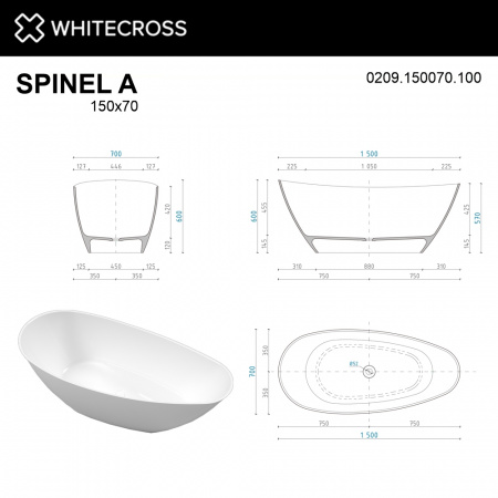 Фото ванна из искусственного камня whitecross spinel a 150x70 см 0209.150070.100