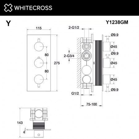 Фото термостатический смеситель для душа whitecross y y1238gm, цвет: оружейная сталь