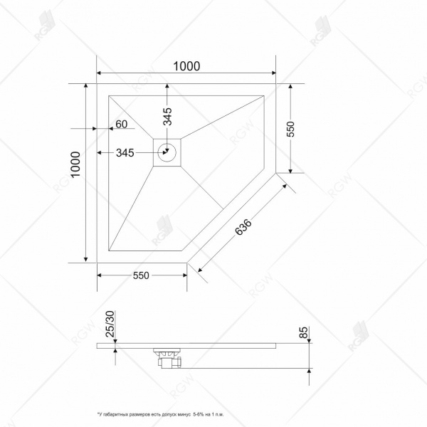 Фото поддон rgw st/t-g 100x100 см 16155100-02