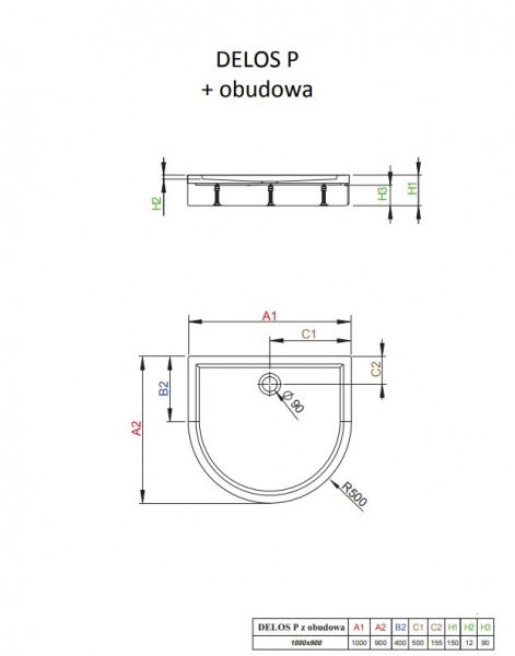 Фото поддон акриловый со съемной панелью radaway delos p 100x90 см 4z19150-03n