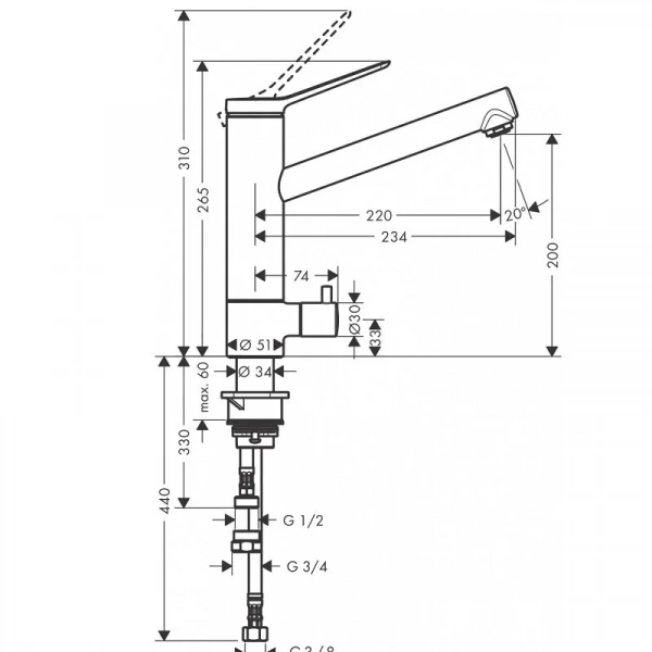 Фото смеситель для кухонной мойки hansgrohe zesis 74808000