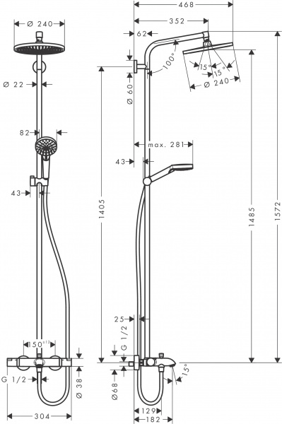 Фото душевая стойка hansgrohe crometta s 240 1jet showerpipe 27320000