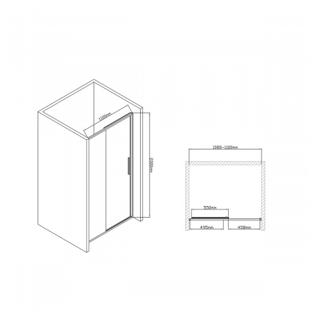 Фото душевая дверь vincea slim-u 110 см vds-2su110cl