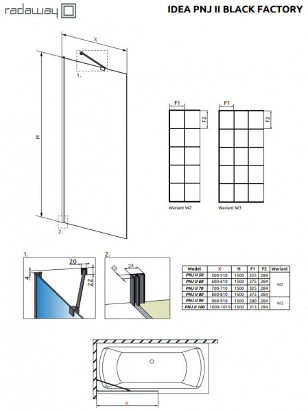 Фото шторка radaway idea black pnj 100 factory 100 см 10001100-54-55