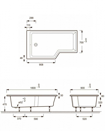 Фото акриловая ванна jacob delafon bain douche neo 160x90 см e6d000l-00 l