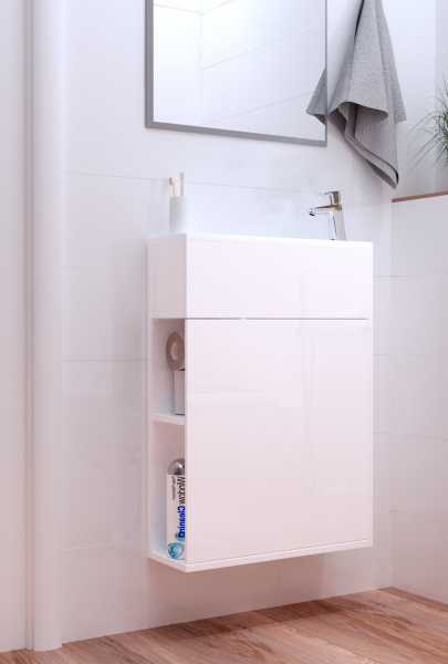 Фото тумба с раковиной 1marka stretto 50 см, цвет: белый глянец у94716