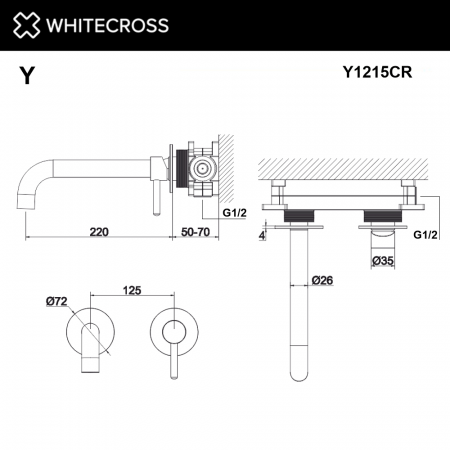 Фото встраиваемый смеситель для раковины whitecross y y1215cr, цвет: хром