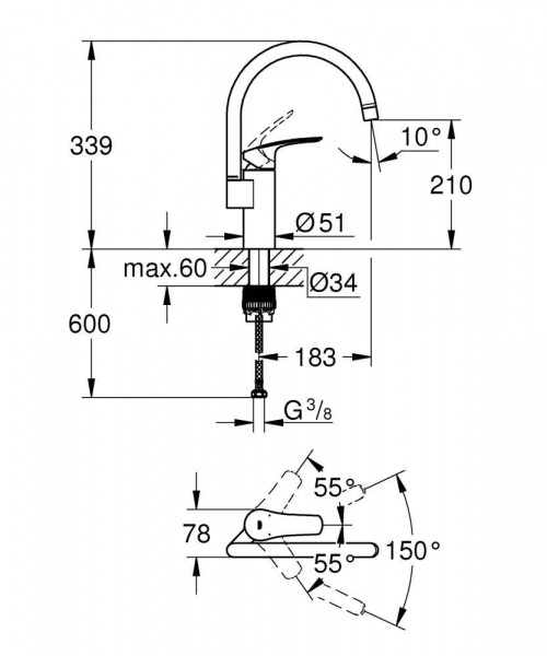 Фото смеситель для кухни grohe eurosmart 33202003