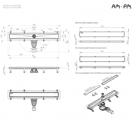 Фото душевой трап am.pm masterflow 70 см w01sc-u11-070-04sb