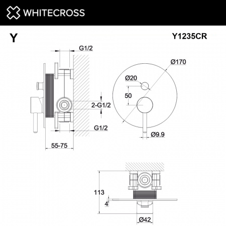 Фото встраиваемый смеситель для душа whitecross y y1235cr, цвет: хром