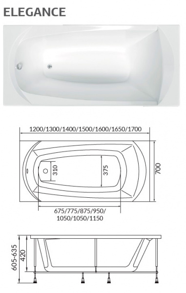 Фото акриловая ванна 1marka elegance 120x70 см 58022