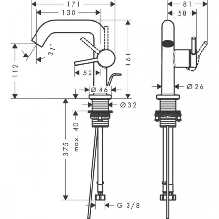 Фото смеситель для раковины hansgrohe tecturis s 73323000