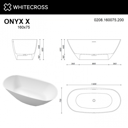 Фото ванна из искусственного камня whitecross onyx x 160x75 см 0208.160075.200