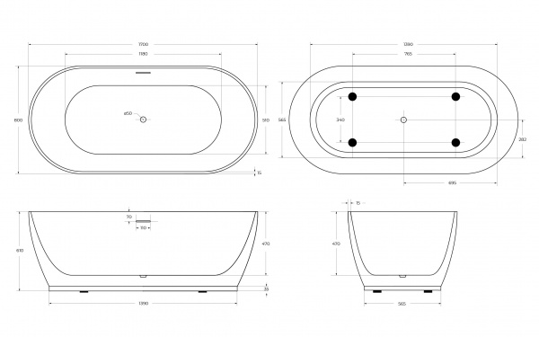 Фото акриловая ванна belbagno bb413-1700-800 170x80 см