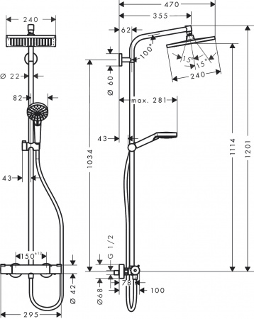 Фото душевая стойка hansgrohe crometta e 240 1jet showerpipe 27271000