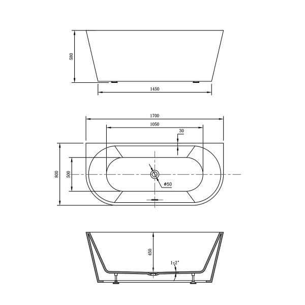 Фото акриловая ванна vincea 170x80 см vbt-421-1700
