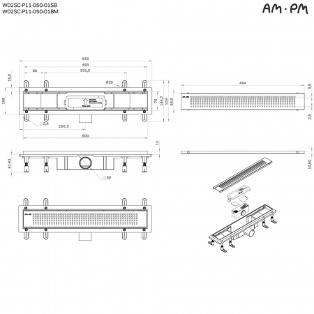 Фото душевой трап am.pm primeflow 50 см w02sc-p11-050-01bm