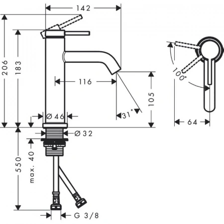 Фото смеситель для раковины hansgrohe tecturis s 73312000