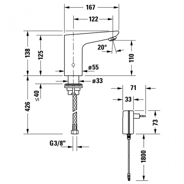 Фото смеситель для раковины duravit sensor 1 se1090007010 /se1090007c10