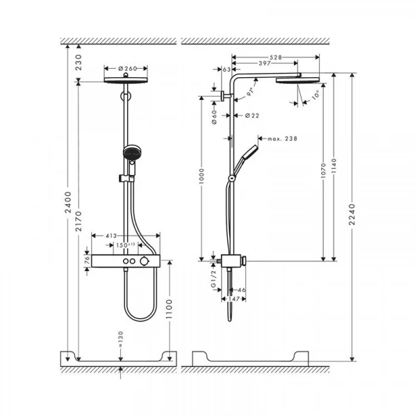 Фото душевая стойка hansgrohe pulsify 24220670