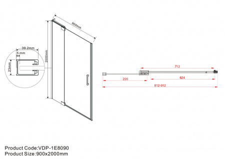 Фото душевая дверь vincea extra 90 см vdp-1e8090clb