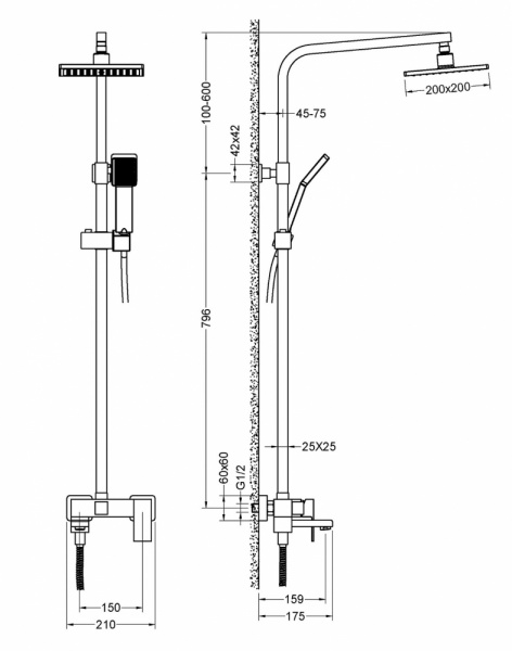 Фото душевая стойка timo selene sx-2013/03, цвет: черный