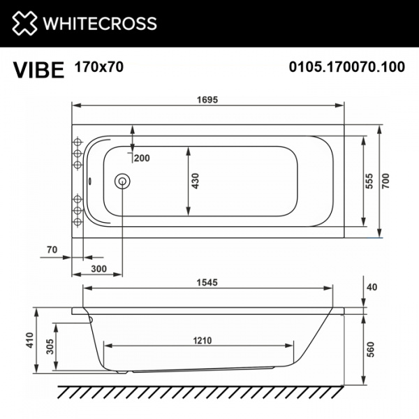 Фото акриловая ванна whitecross vibe 170x70 см nano 0105.170070.100.nano.cr