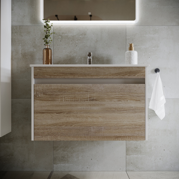 Фото тумба под раковину sancos smart 80 см, цвет: дуб бардолино/белый sm80e