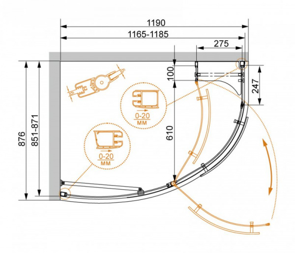Фото душевое ограждение cezares elena-rh-1-120/90-c-cr 120x90 см