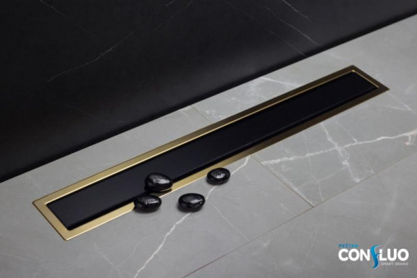 Фото трап линейный с решеткой pestan confluo premium line black glass gold 30 см 13100113