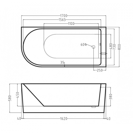 Фото акриловая ванна esbano afina 170x80 см esvaafinl left