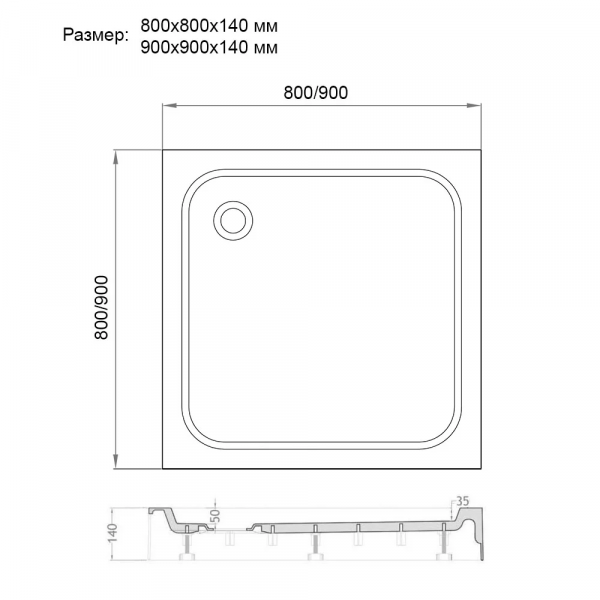 Фото поддон veconi tezeo acrylic tz-02 80x80 см tz02-80k-01-19c1