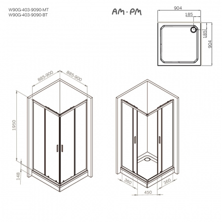 Фото душевое ограждение am.pm gem 90x90 см w90g-403-9090bt