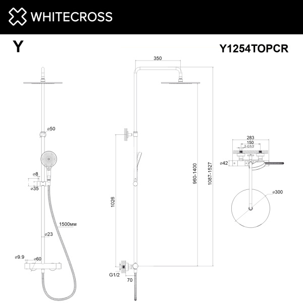 Фото душевая стойка whitecross y y1254topcr, цвет: хром
