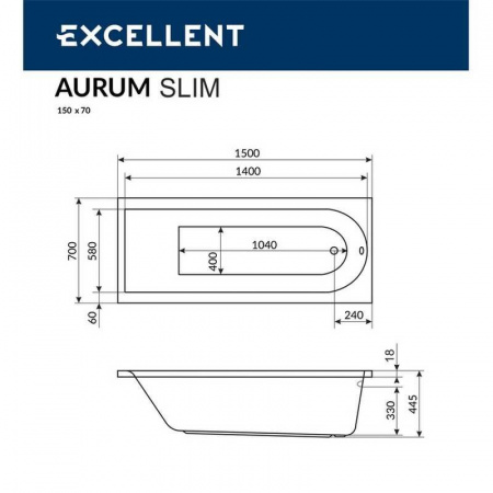 Фото акриловая ванна excellent aurum slim 150x70 см waex.aur15whs