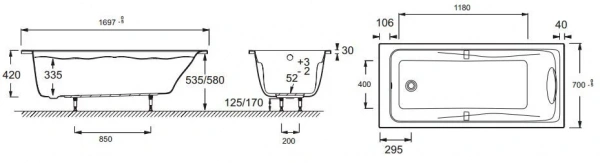 Фото акриловая ванна jacob delafon odeon up 170x70 см e6080ru-00
