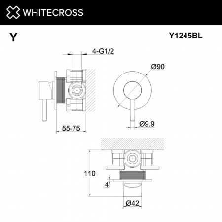 Фото встраиваемый смеситель для душа whitecross y y1245bl, цвет: черный