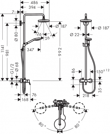 Фото душевая стойка hansgrohe croma select s 180 2jet showerpipe 27255400