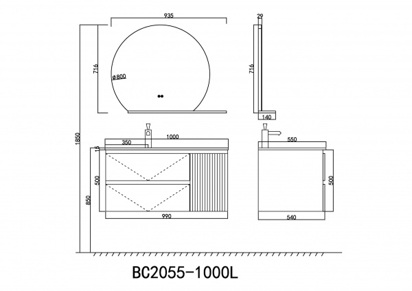Фото тумба с раковиной orans 100 см bc-2055 1000l
