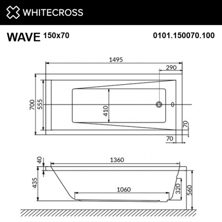 Фото акриловая ванна whitecross wave 150x70 см relax 0101.150070.100.relax.gl
