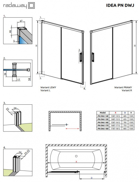 Фото шторка radaway idea black pn dwj 140 см 10003140-54-01l/r