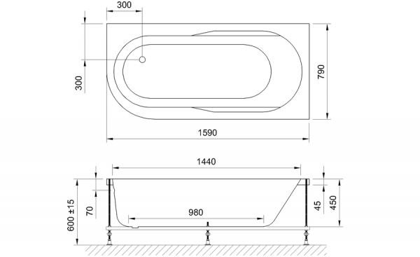 Фото акриловая ванна royal bath azur rb614202r 159x79 см