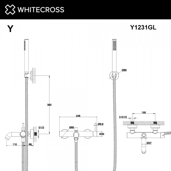 Фото смеситель для ванны с душевым комплектом whitecross y y1231gl, цвет: золото