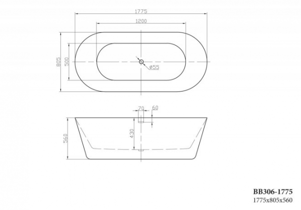 Фото акриловая ванна belbagno bb306-1775 177x80 см